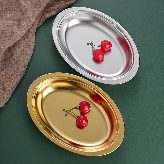 Steaming Fish Tray Stainless Steel Serving Plate Oval Shape Multifunctional for Home or Restaurant Use Silver/Gold