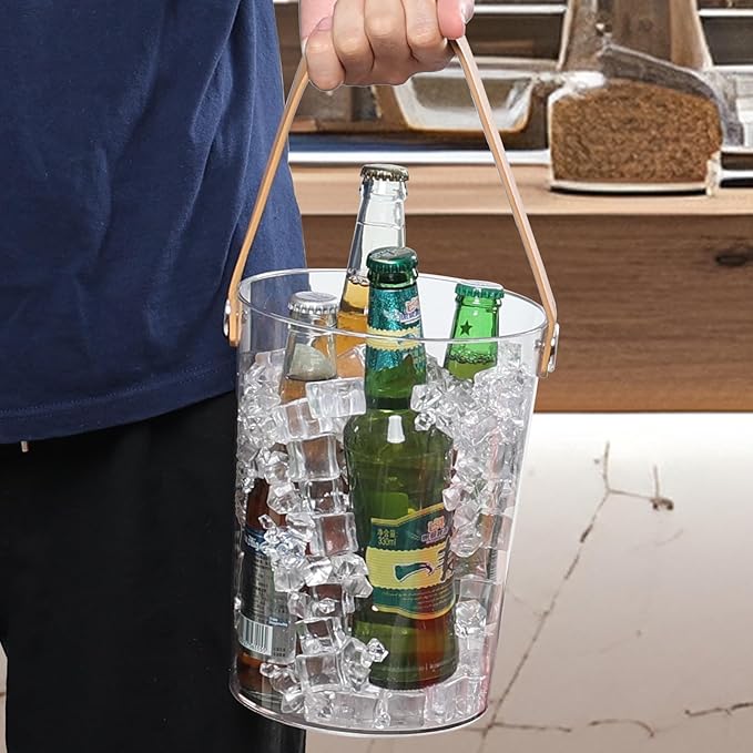 Xyskin 4 Pack 4.5 Liter Clear Ice Bucket with Carry Handle, Beer Drink Storage Cooler Plastic Ice Tub for Party