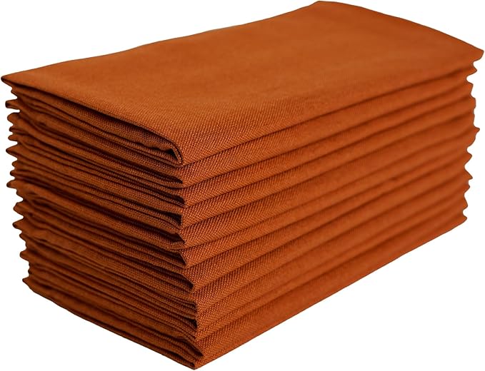 Solid Color Linen Blended Thin Dinner Cloth Napkins - Set of 12 (40 x 40 cm) - for Events & Home Use (Terra Cotta)