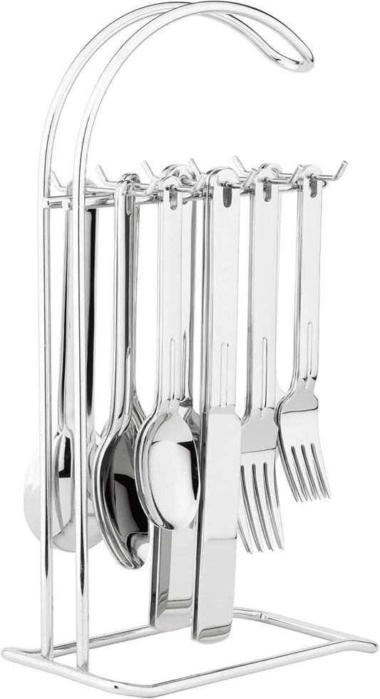 Supreme Housewares 20-Piece Stainless Steel Flatware Set with 1-Piece 12" Stand, Service for 4, Include Knives Forks Spoons Teaspoons Salad Forks Hanging Stand, Mirror Polished, Dishwasher Safe