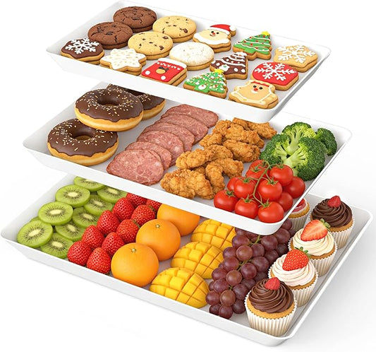 SpaceWhisper 3 Pack Serving Tray, Serving Platters for Snacks, Fruit, Cookies, Dessert, Large Reusable Rectangular Party Platters, 3 Size Set Large 16 * 11",Medium 14 * 9",Small 12 * 7"