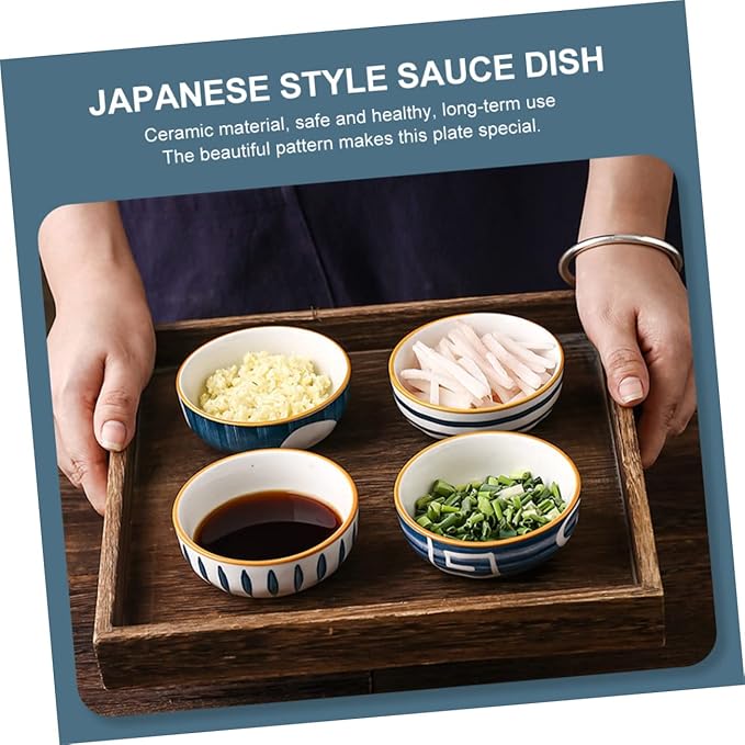 Mikinona 4pcs Japanese Style Sauce Dish Ceramic Plates Appetizer Dishes Seasoning Sauce Trays Kitchen Supply