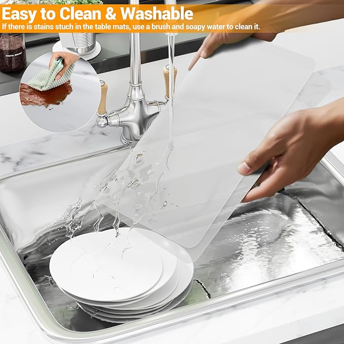 Silicone Counter Mat 40x60cm 2 Pack - High-Temp Resistant, Non-Slip Waterproof Pad for Kitchen Countertops, Sink & Stove (White Translucent)