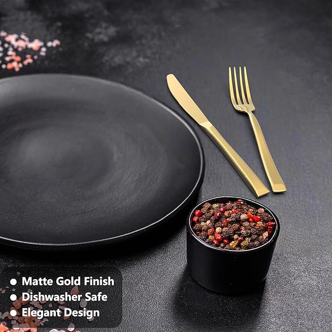 20-Piece Gold Silverware Set, Stainless Steel Cutlery Set, Handle Flatware Set, Modern Mirror| Dishwasher Safe| Service for 4