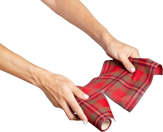 MY DRAP Dinner Napkins 30 x 30 cm / 11.8" x 11.8" - (6 Per Roll, Cotton Red Tartan Xmas)