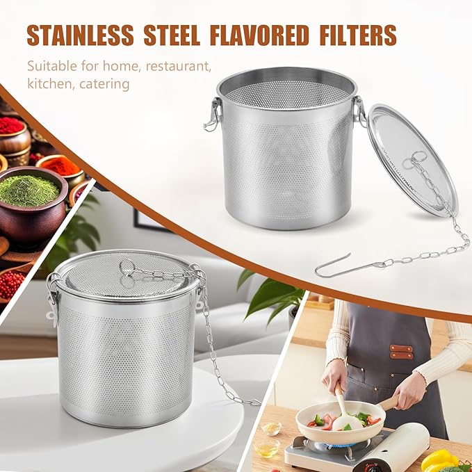 MDEOOSKY Extra Large Tea Infuser with Threaded Lid & Chain Hook, 7.09"L x 7.09"W x 6.89"H Extra Fine Mesh Tea Strainers for Loose Leaf Tea,Cooking,Herbs,Iced Tea & Soup, Stainless Steel, 18x18x17.5cm