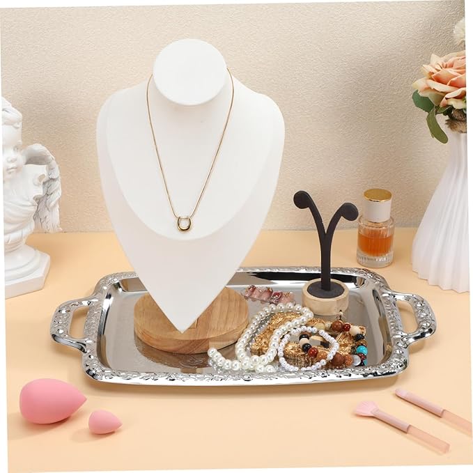 Angoily Metal Kitchen Tray Multi-Purpose Serving Tray Silver Rectangular for Dining Room Tableware Food Storage 15. 35 X 9. 05 Inch