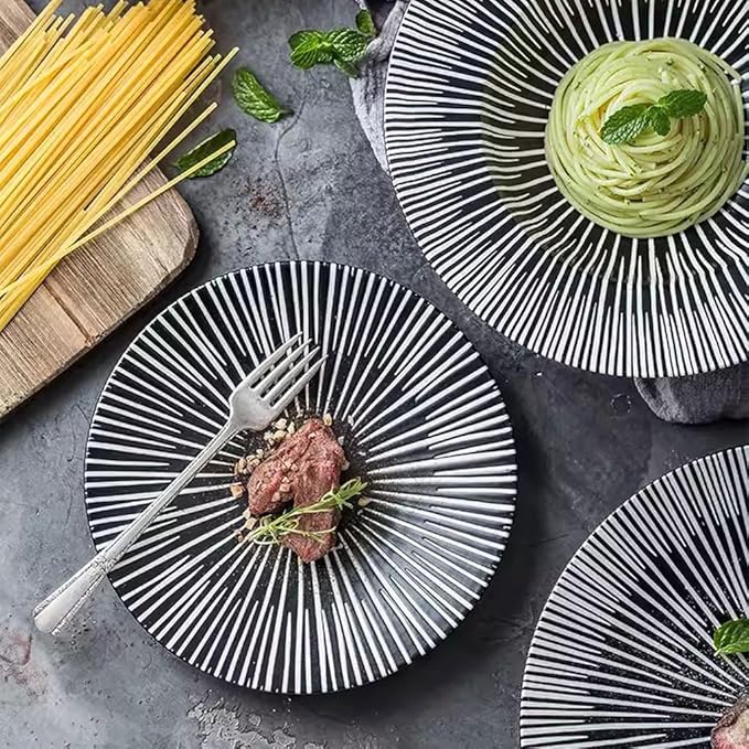 Kitchen Plates Creative Western Pasta Steak Plate Restaurant Cold Dish Plate Appetizer Plate Commercial Noodle Soup Bowl Deep Plate Restaurant Plates(20.5cm)