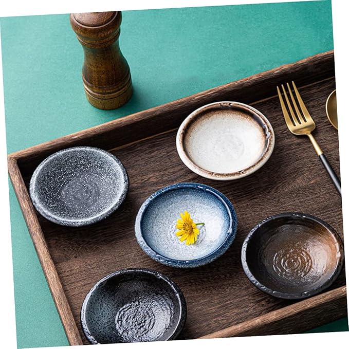 5pcs Ceramic Seasoning Plates Assorted Appetizer Dishes for Dipping Sauces for Family Gatherings Bbq and Outdoor Picnics