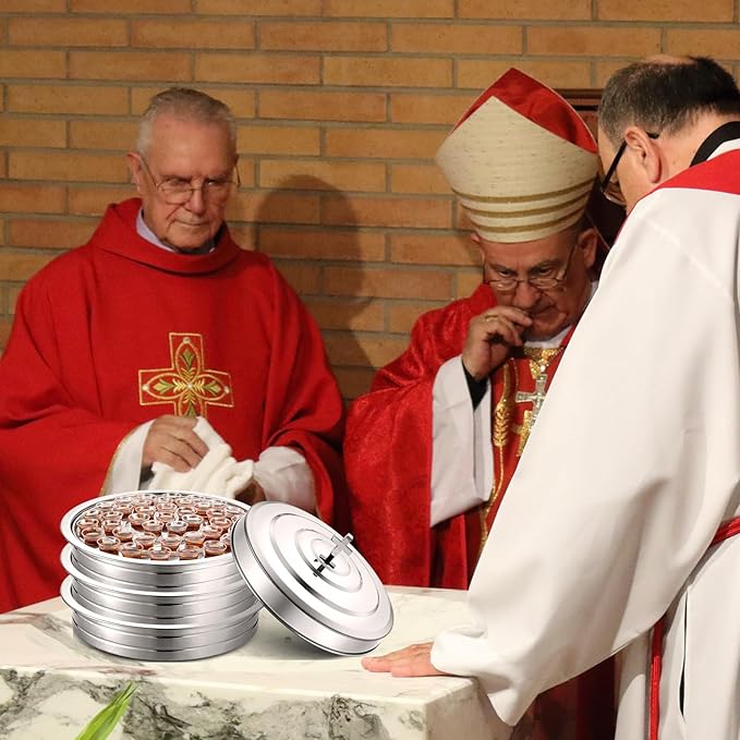 Holy Communion Tray for Churches with Lid Communion Set Stainless Steel Cup Tray with Cover Church Supplies Not Cups Included(Silver Color)