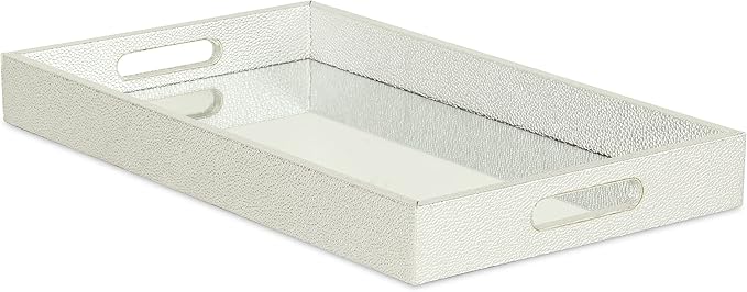 HomeRoots 16" Silver Rectangular Wood Handmade Tray with Handles