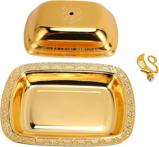 Gold Serving Tray, European Style Elegant Serving Platter Small Storage Fruit Tray, Eating Trays Metal Fruit Plate Table Decoration with Lid for Snacks Candies Desserts