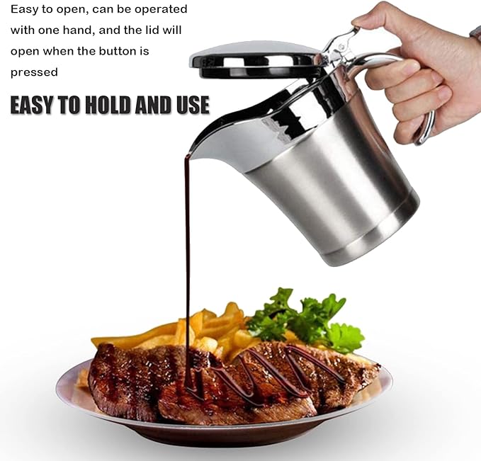 25 oz Gravy Boat Stainless Steel Sauce Gravy Jug Double Wall Insulated Thermal Gravy Boat with Cover and Lip Spout for Gravy Salad Custard Cream Sauce and so on