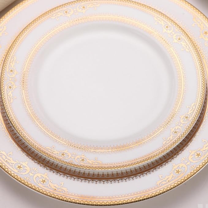8 pieces bone china dishes set for 2, ceramic plate set with gold thread, elegant royal pattern dinnerware sets for wedding, housewarming, birthday