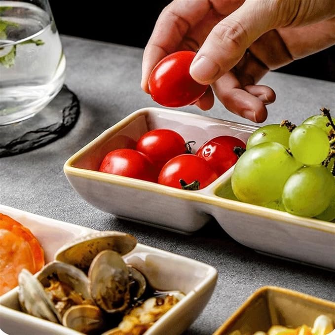 Seasoning Plate 5.2 x 2.6 Inch Two Piece Stackable Ceramic Serving Tray. Set of 2 Decorative Ceramic Appetizer Trays Snack Soy Sauce Dessert Plates Ceramic Sauce Plates (Color