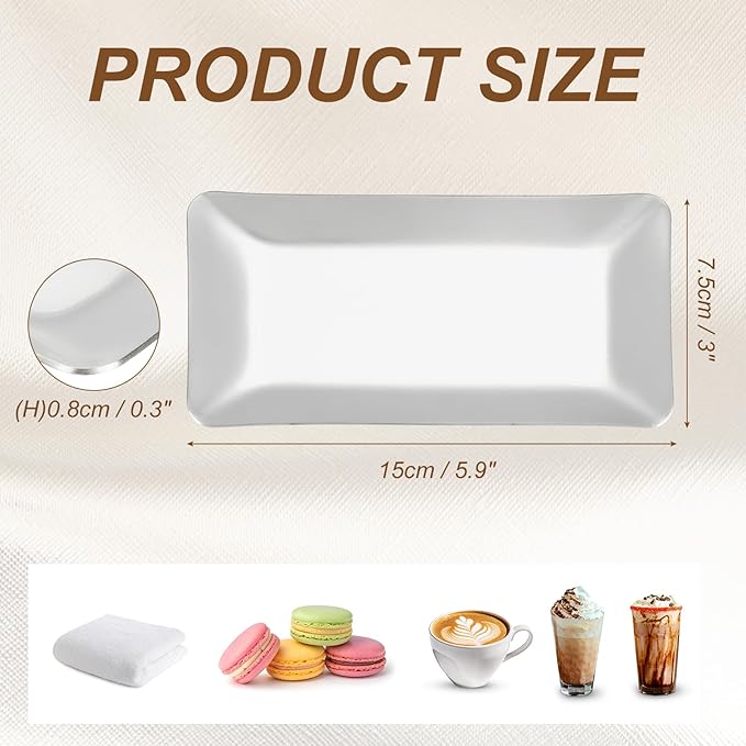 uxcell Decorative Tray, 5.9x3 Stainless Steel Rectangular Frosted Serving Tray for Dessert Napkin Towel Candle Jewelry Bathroom Platter, Stackable, Silver