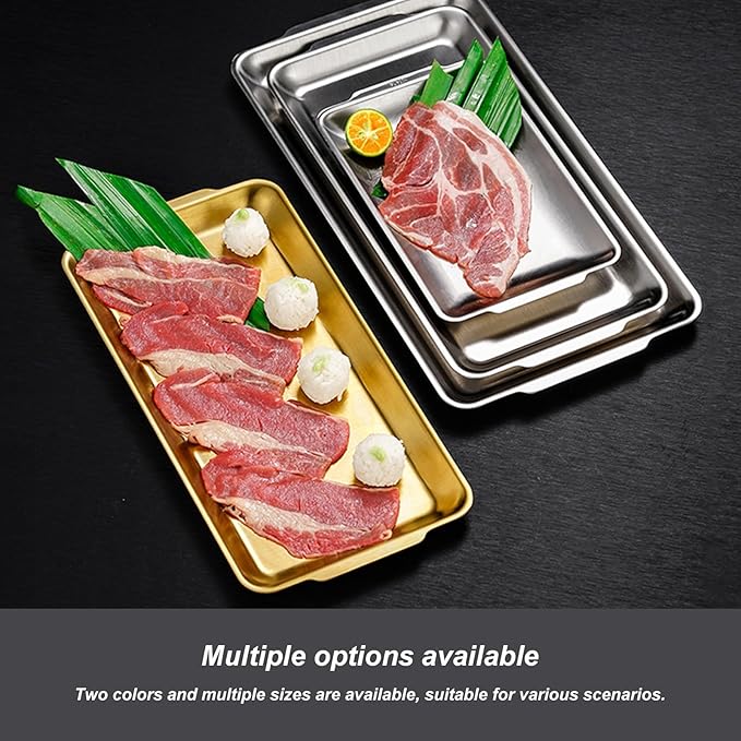 2 Pcs Serving Tray with Handles, Decorative Trays for Coffee Table, Stainless Steel Material, Non Stick Oil, Smooth and Easy to Clean(Silver,16x32CM/6x13IN)
