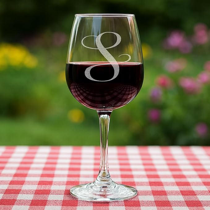 Monogrammed A-Z Wine Gifts for Women - 12.75 oz Engraved Personalized Wine Glass- Funny Wine Lover Monogram Gifts for Women - Unique Wine Glasses Gift Set (S)