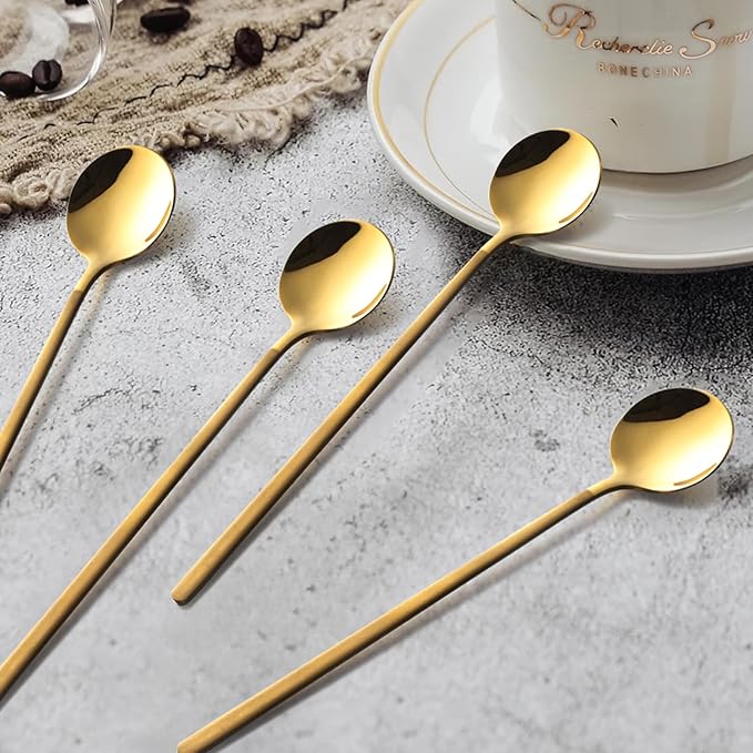 4-Piece Dessert Spoons Set,Stainless Steel Dessert Spoons,Silverware Teaspoon for lce Cream,Tiramisu,Pudding,Yogurt