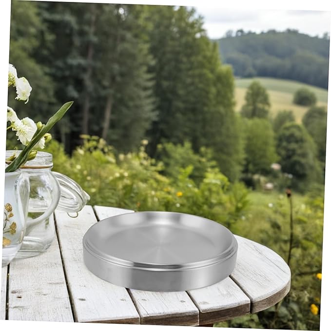 LIFKOME Stackable Stainless Steel Griddle Plate Multi Function Round Serving Tray for Prep Food for Outdoor Grills Picnics and Home Kitchens Elegant Design