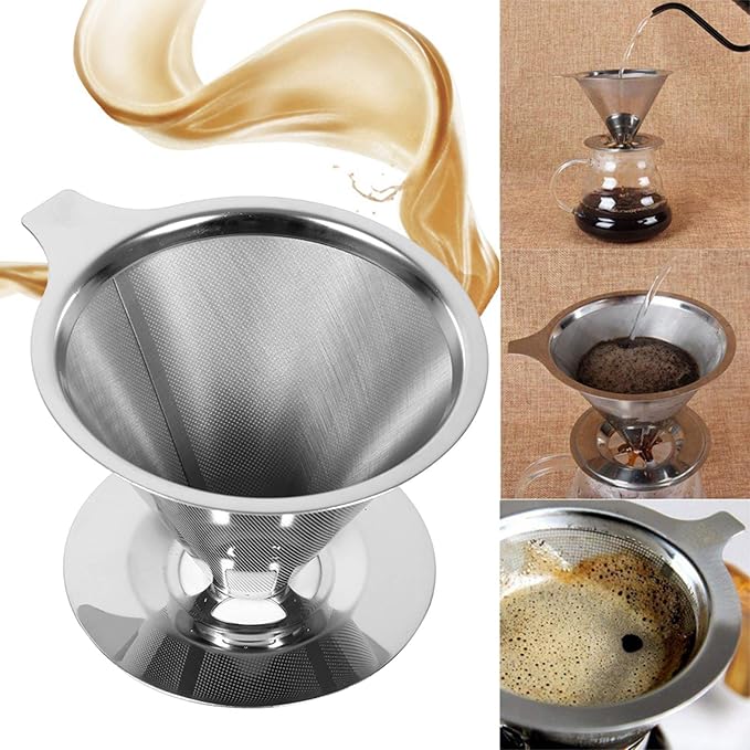 Pour over Coffee Dripper, Double Layer Mesh Filter Cup Stainless Steel Coffee Filter Reusable Dripper for Single Cup Brew