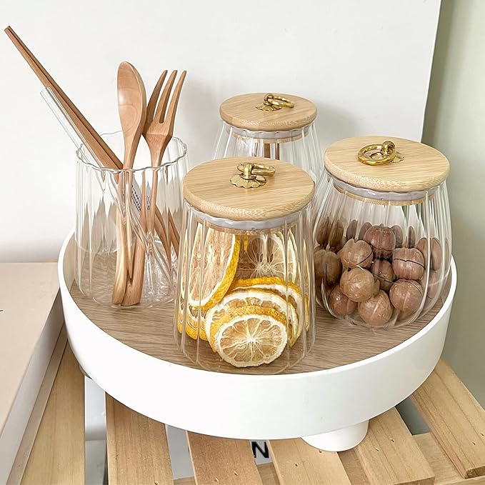38 FL OZ Glass Jars With Bamboo Lids, Airtight Containers for Storage, Large Candy Jars for Coffee Nuts Cookie, Decorative Canister, 1130ml Oval