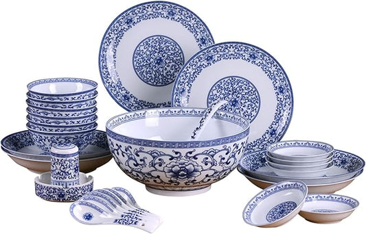 Porcelain Dinnerware Sets Plates and Bowls Sets Dinnerware Set,28 Piece Tableware Set,Blue and White Porcelain Tableware,Ceramic Salad Plate