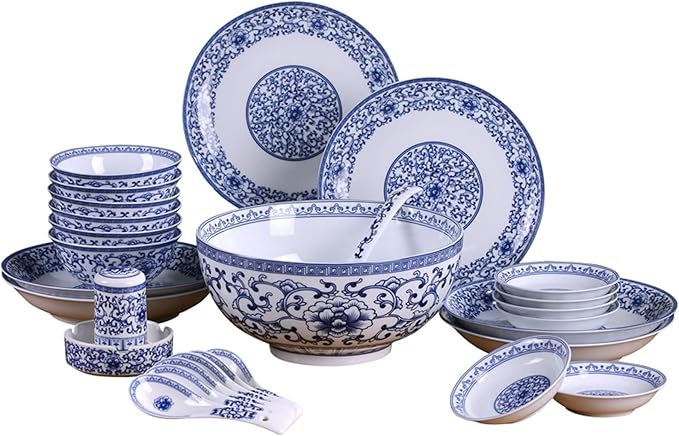 Porcelain Dinnerware Sets Plates and Bowls Sets Dinnerware Set, 28 Piece Tableware Set, Blue and White Porcelain Tableware, Ceramic Salad Pl