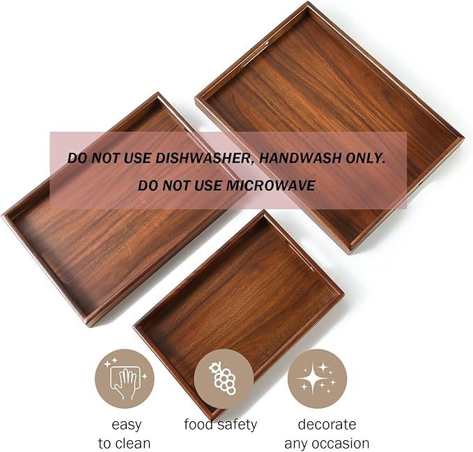 Premium Durable Rectangular Wooden Tray with Handle 12"-100% Natural Walnut Wood Serving Platter for Coffee Table-Great Ottoman Tray Home Decor Plates for Breakfast & Dining