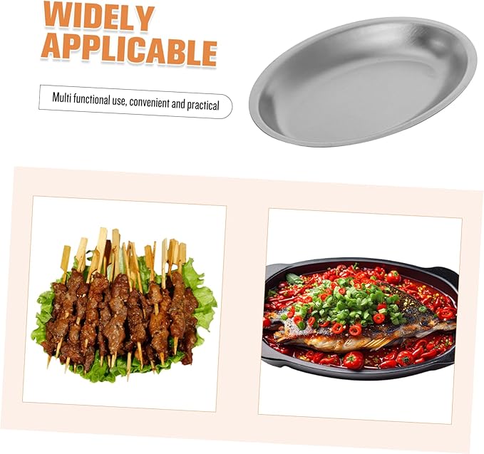Cabilock Stainless Steel Oval Serving Tray for Fish Appetizers Desserts and Snacks Elegant Design for Home and Outdoor Use and Lightweight Silver Platter
