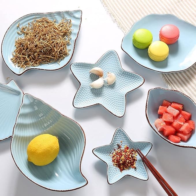 Sauce Dish Set of 2 Sauce Dish Ocean Starfish Shell Fish Shape Ceramic Appetizer Plates Snack Fruit Sushi Dessert Jewelry Plates Dinnerware Trays Home Decoration Dipping Bowls (A)