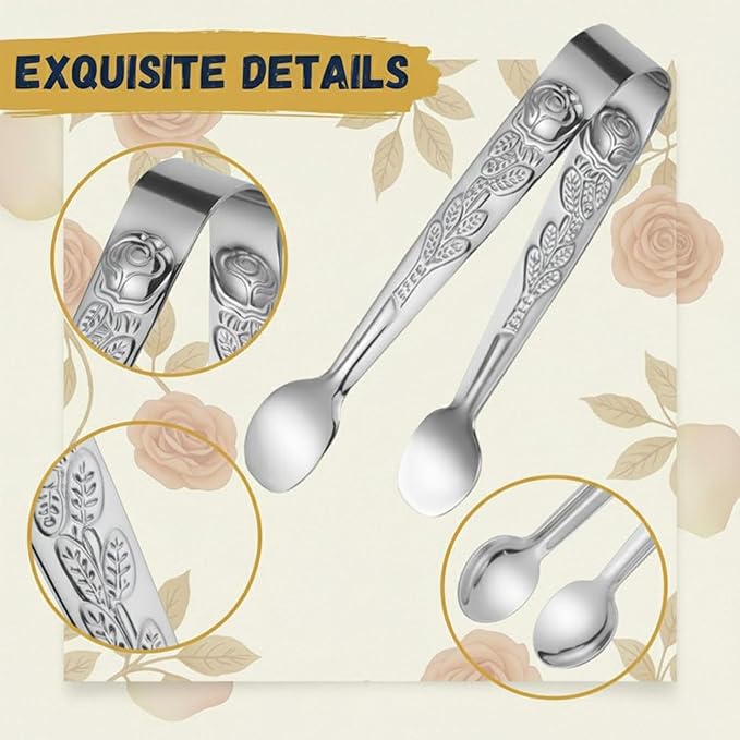 10PCS Mini Serving Tongs, 4.5Inch Small Serving Tongs, Stainless Steel Sugar Cube Tongs, Tiny Metal Tong for Tea Party, Coffee Bar, Appetizers, Desserts and Charcuterie Board (Silver)