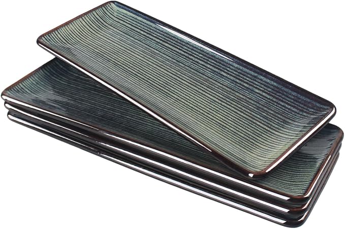 Porcelain Rectangular Plates, Large Cookie Trays, Set of 4, Shatterproof, Dishwasher-Safe, Perfect for Sushi, Baguettes, Snacks, Appetizers, Rolls, or Table Centerpieces.