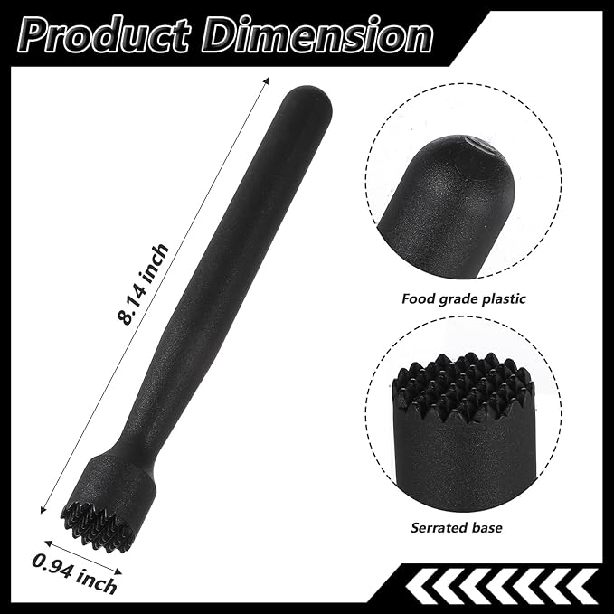 8 Pieces Plastic Muddler for Cocktails Durable Cocktail Muddler Set 8.14 Inch Bar Tools for lemonade, Mojito, Mint, and Fruits, Dishwasher Safe