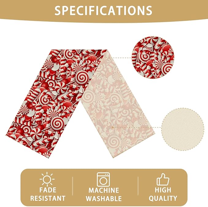 Candy Table Runner Seasonal Christmas Holiday Kitchen Dining Linen Table Decoration for Indoor Outdoor Home Party Decor 13 x 72 Inch