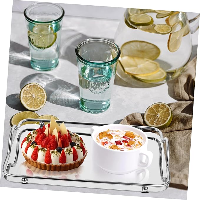 Veemoon Stainless Steel Serving Tray Rectangular Tray Handles Coffee Bar Accessory Organizer for Entertaining Parties