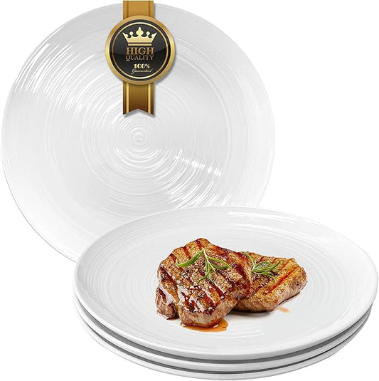 Yachi Ceramic 10 1/4 Inch White Dinner Plates Set of 4 Microwave Oven Dishwasher Safe Dish Porcelain Serving Plates for Kitchen Restaurant Stoneware Dishes for Party Beef Steak, Pasta Plate 10.25 in
