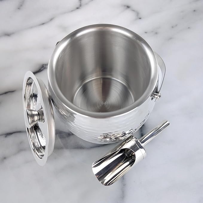 BREKX Stainless Steel Beverage Tub and Ice Bucket with Lid and Scoop Party Combo Pack, Silver Double-Walled Insulated Barware Set