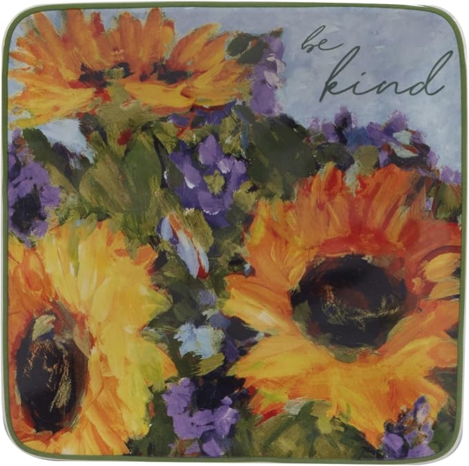 Certified International Sunflower Bouquet 6" Canape/Luncheon/Appetiser Plates, Assorted Designs, Small, Multicolor, Set of 4