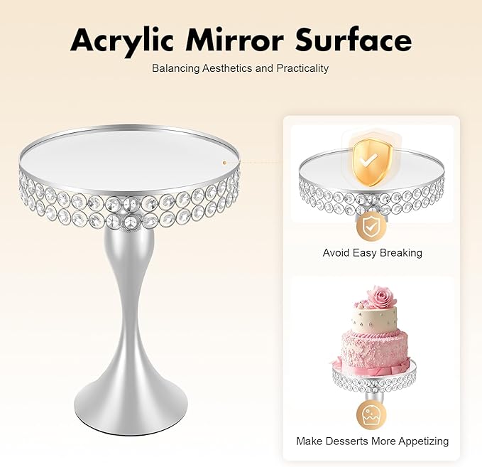 11-Piece Cake Stand Set, Silver Tiered Dessert Display Stands with Glass Trays & Acrylic Domes, Multi-Level Serving Platters for Wedding, Birthday Party, and Bakery Display