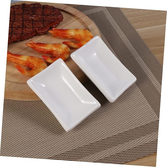 2pcs Rectangular Sauce Dishes Snack Plate Condiment Plate Ceramic Serving Platter White Serving Dishes Food Display