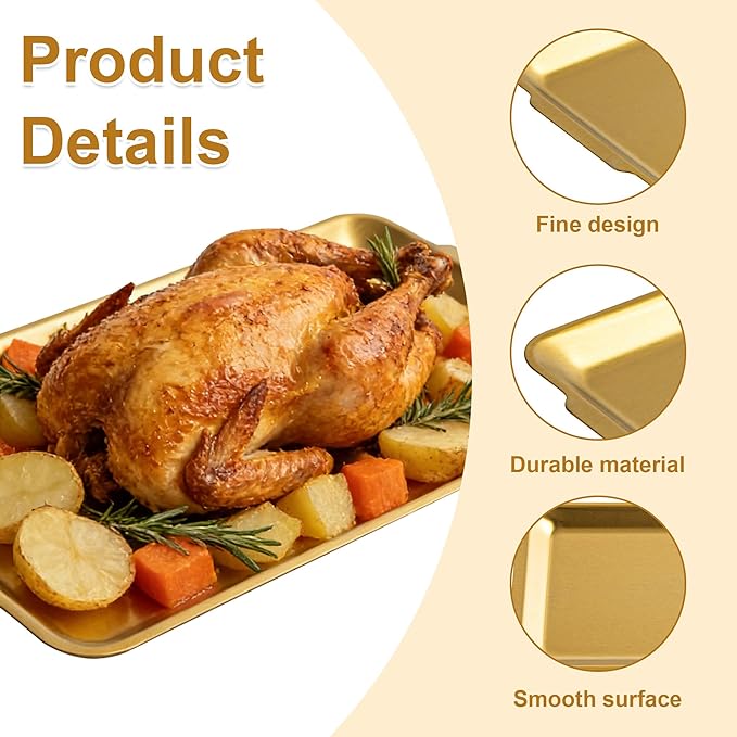 3pcs Stainless Steel Serving Tray,12.6" Rectangular Serving Platters for Kitchen,Ottoman Dish for Buffet Service，Golden
