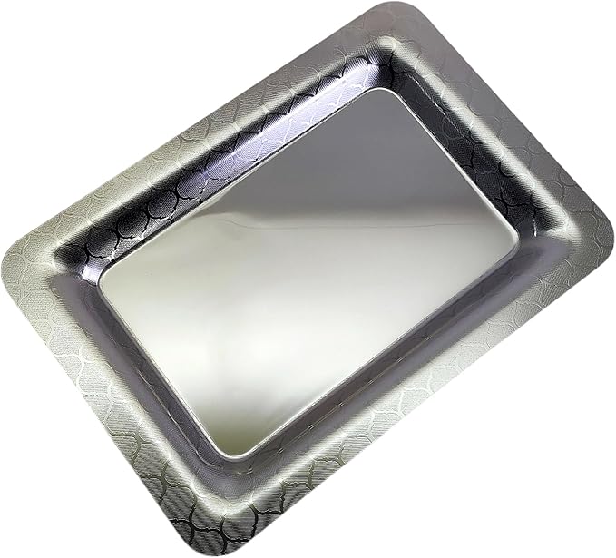 (Pack of 3) 15.7 inch x 11 inch Oblong Chrome Plated Serving Tray in Different Pattern Stylish Design Floral Engraved Iron Gold Edge Decor Wedding Dessert Buffet Platter Plate NC-017