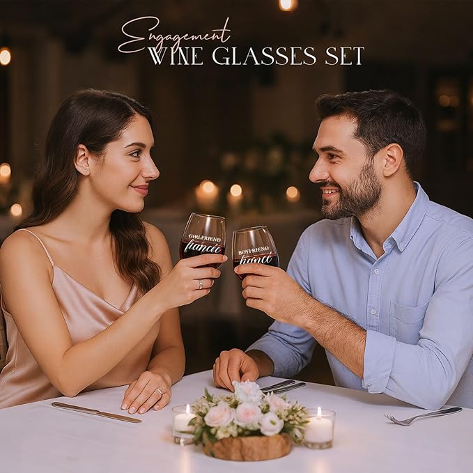 AW BRIDAL Engagement Gifts for Couples 2025 Wine Glasses Set, Fiance Gifts for Women and Newly Wed, Wedding Gift for Bride and Groom, Wine Decanter Set for Engagement Party and Proposal Decorations
