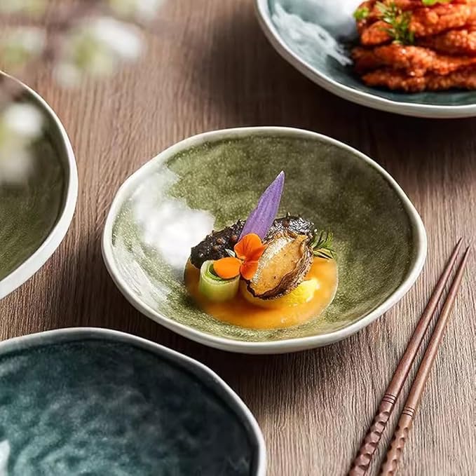 SONGCHAO Party Supplies Ceramic Irregular Dinner Plate Household Kiln Deep Soup Plate Commercial Snack Plate Restaurant Appetizer Plate Party Plates (Color : 8.6inch)