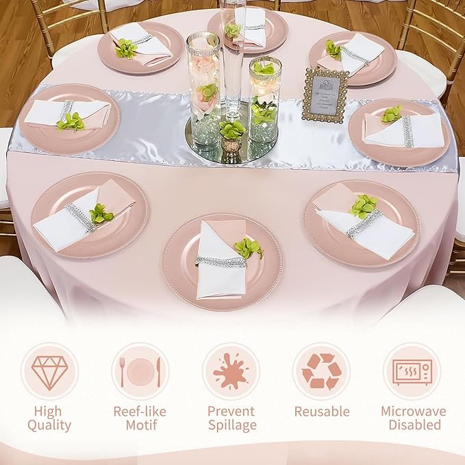 fani 50 Pcs Rose Gold Charger Plates Bulk, 13'' Round Beaded Dinner Charger Plates, Plastic Reusable Vintage Table Decoration for Wedding, Party, Reception, Event, Holiday Supplies