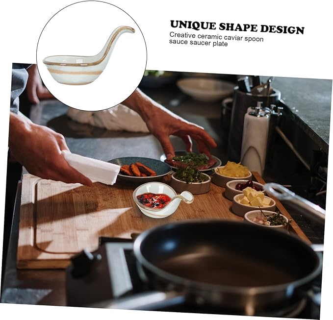 Mobestech 2Pcs Creative Ceramic Caviar Spoon Set Black Truffle Flavor Dish Stylish Seasoning Plate for Appetizers and Sauces for Entertaining and Home Use