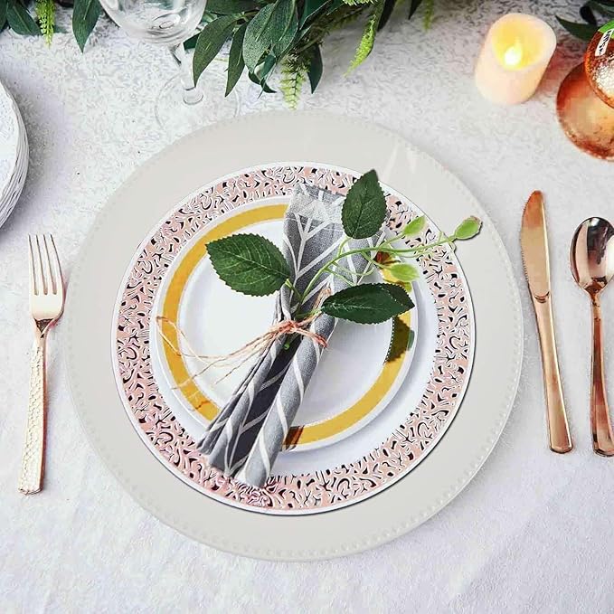 13" Charger Plates -Set of 12 - Acrylic White Round Beaded Disposable Chargers, Ideal for Dinner Party Wedding Bulk Events Tabletop Decoration