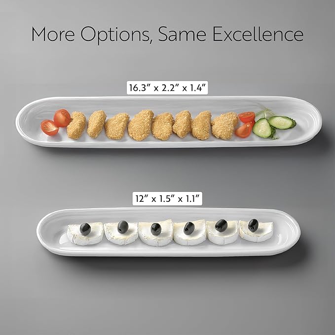 Restaurantware Siluro 16.3 Inch Olive Tray 1 Narrow Olive Plate - Microwave-Safe Oven-Safe White Porcelain Narrow Serving Tray Chip-Resistant For Olives Or Cheeses
