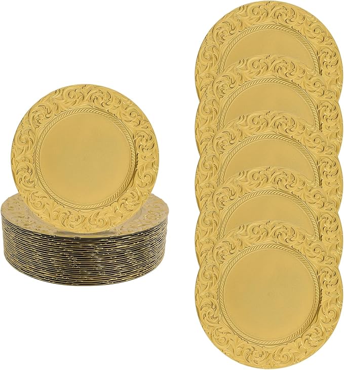 Gold Plastic Charger Plates Set of 150, 13” Reusable Party Chargers for Dinner Plates, Elegant Round Service Plate Chargers Bulk Decorative for Wedding, Catering Table Decor